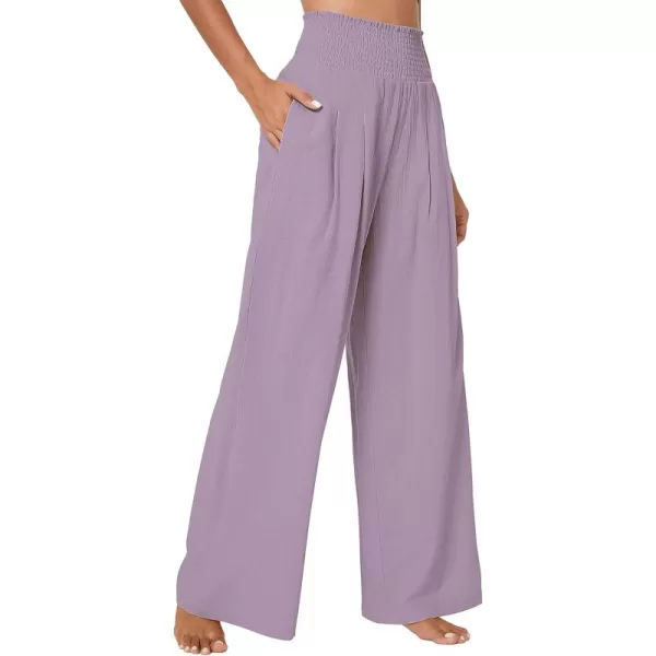 Urban CoCo Womens Elastic High Waist Light Weight Loose Casual Wide Leg Trousers Long Pants with PocketLavander