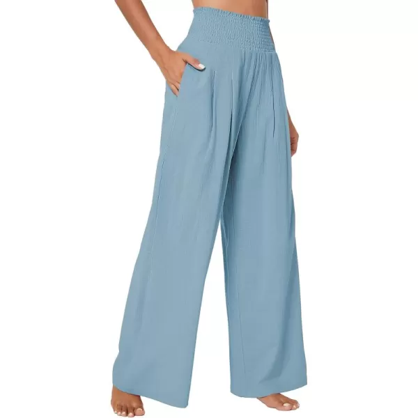 Urban CoCo Womens Elastic High Waist Light Weight Loose Casual Wide Leg Trousers Long Pants with PocketLight Blue