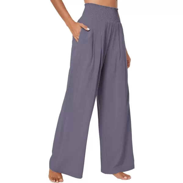 Urban CoCo Womens Elastic High Waist Light Weight Loose Casual Wide Leg Trousers Long Pants with PocketPurple