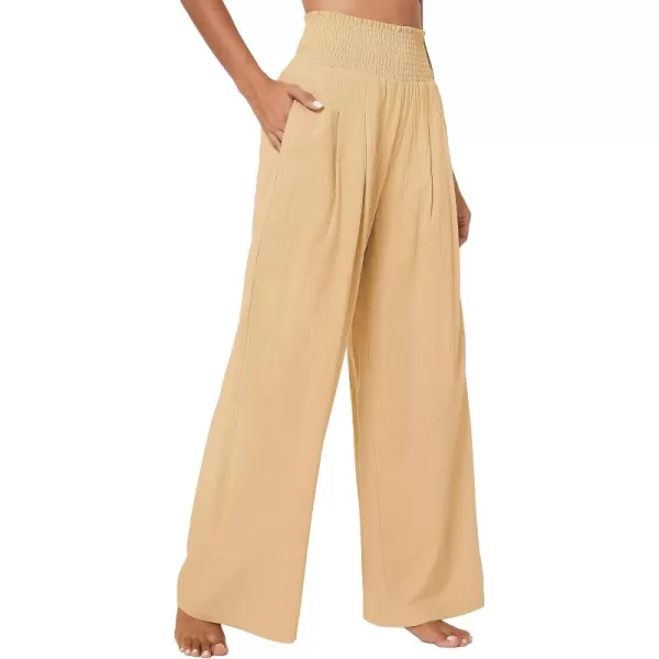Urban CoCo Womens Elastic High Waist Light Weight Loose Casual Wide Leg Trousers Long Pants with PocketSand