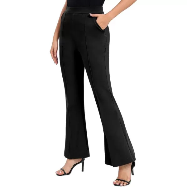Urban CoCo Womens Flare Dress Pants with Pockets High Waist Slacks Pull On Work Casual PetiteRegularTall PantsBlack