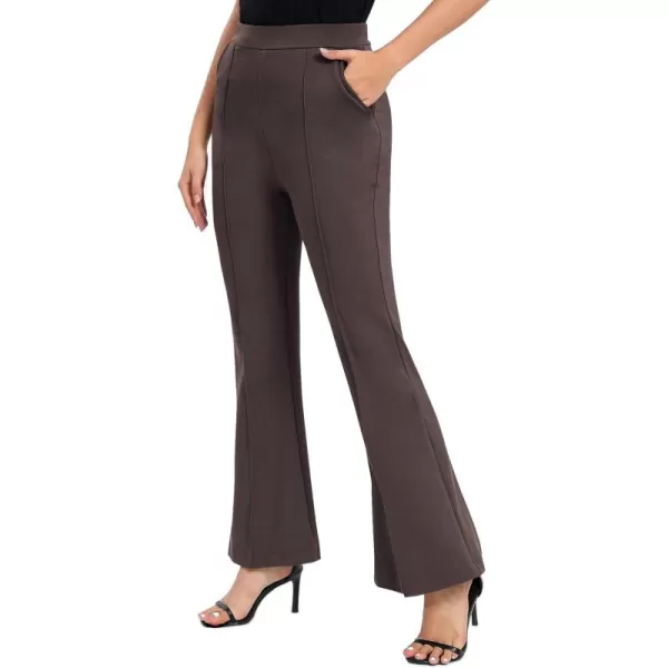 Urban CoCo Womens Flare Dress Pants with Pockets High Waist Slacks Pull On Work Casual PetiteRegularTall PantsBrown