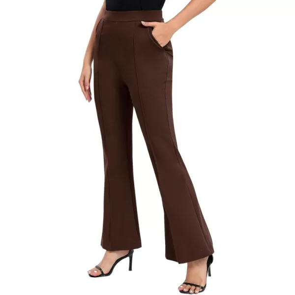 Urban CoCo Womens Flare Dress Pants with Pockets High Waist Slacks Pull On Work Casual PetiteRegularTall PantsChocolate