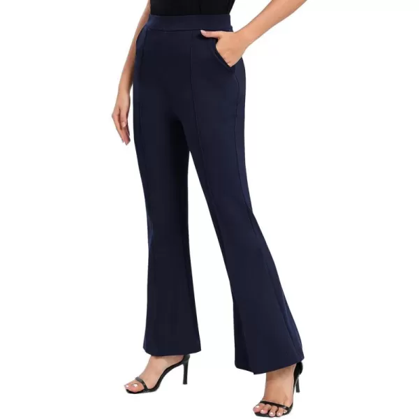 Urban CoCo Womens Flare Dress Pants with Pockets High Waist Slacks Pull On Work Casual PetiteRegularTall PantsNavy Blue
