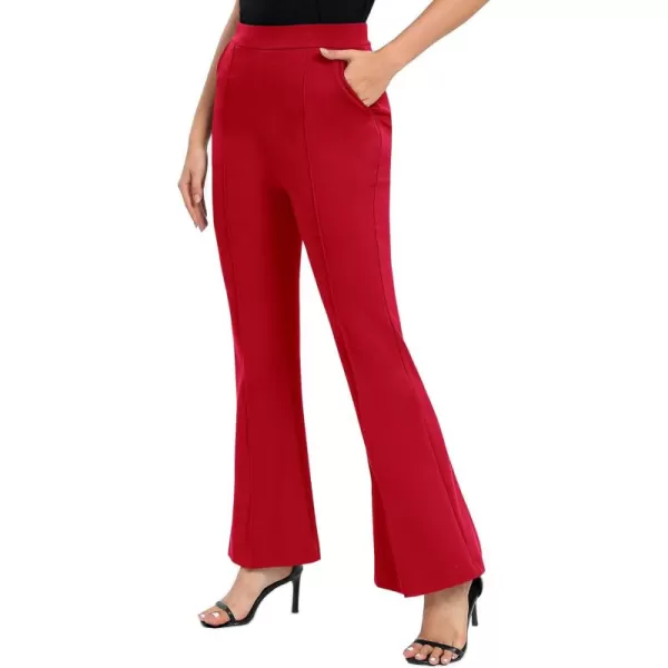 Urban CoCo Womens Flare Dress Pants with Pockets High Waist Slacks Pull On Work Casual PetiteRegularTall PantsRed