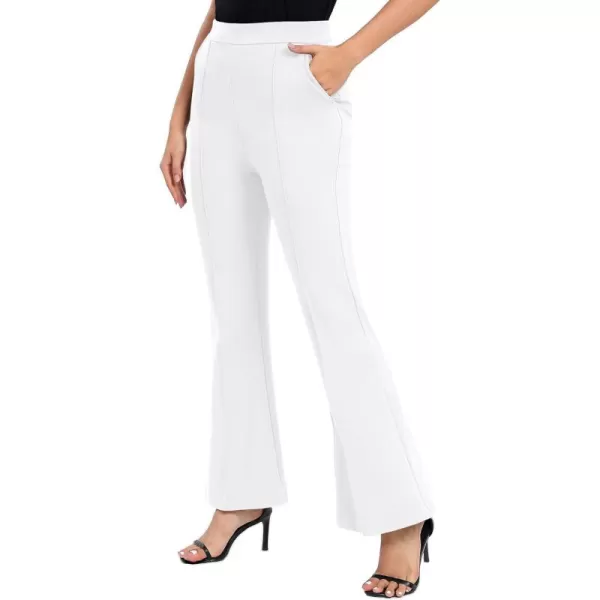 Urban CoCo Womens Flare Dress Pants with Pockets High Waist Slacks Pull On Work Casual PetiteRegularTall PantsWhite