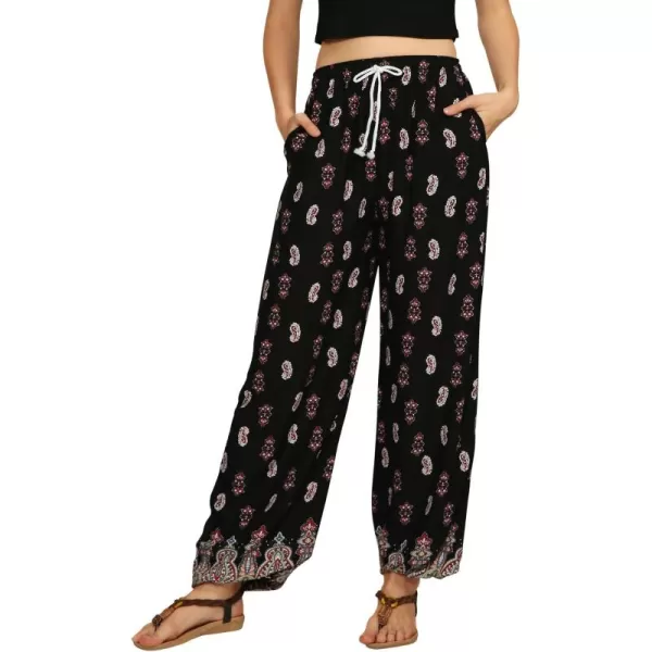 Urban CoCo Womens Floral Print Summer Boho Pants Harem Beach Vacation PantsBlack