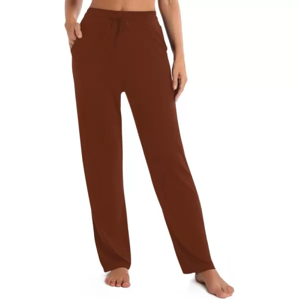 Urban CoCo Womens Straight Leg Long Pants Elastic High Waist Drawstring Casual Trousers with PocketsCaramel