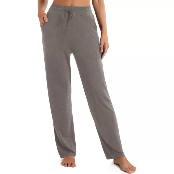 Urban CoCo Womens Straight Leg Long Pants Elastic High Waist Drawstring Casual Trousers with PocketsChocolate