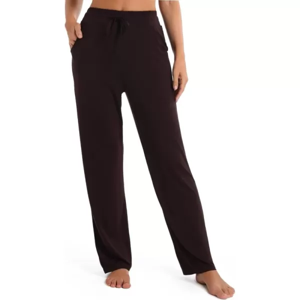 Urban CoCo Womens Straight Leg Long Pants Elastic High Waist Drawstring Casual Trousers with PocketsCoffee