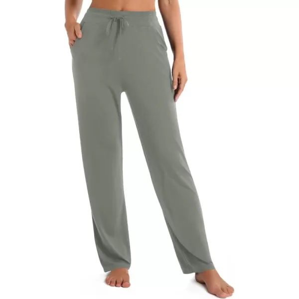 Urban CoCo Womens Straight Leg Long Pants Elastic High Waist Drawstring Casual Trousers with PocketsLight Grey