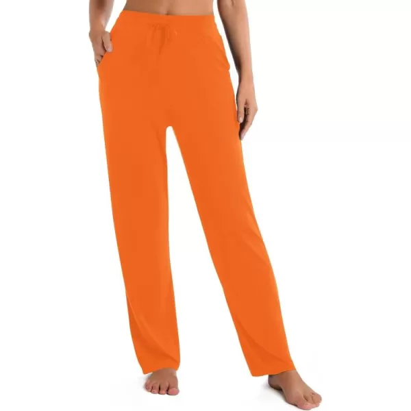 Urban CoCo Womens Straight Leg Long Pants Elastic High Waist Drawstring Casual Trousers with PocketsOrange