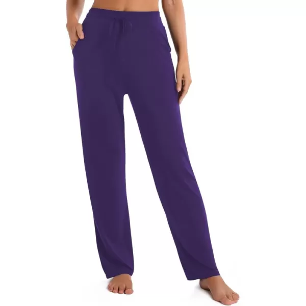 Urban CoCo Womens Straight Leg Long Pants Elastic High Waist Drawstring Casual Trousers with PocketsPurple