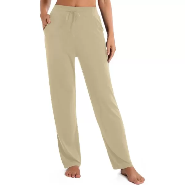 Urban CoCo Womens Straight Leg Long Pants Elastic High Waist Drawstring Casual Trousers with PocketsSilver Mink