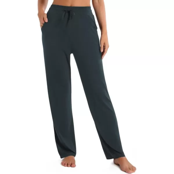 Urban CoCo Womens Straight Leg Long Pants Elastic High Waist Drawstring Casual Trousers with PocketsSlate