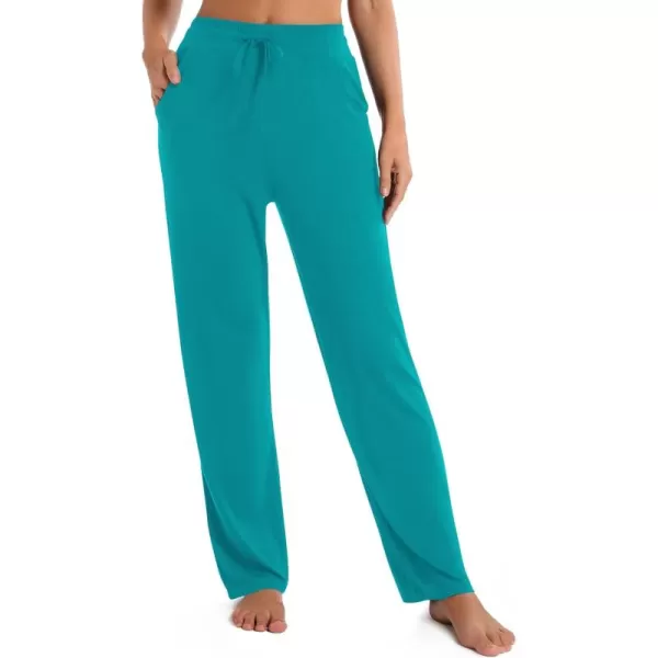 Urban CoCo Womens Straight Leg Long Pants Elastic High Waist Drawstring Casual Trousers with PocketsTeal