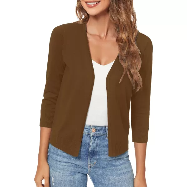Urban CoCo Womens 34 Sleeve Shrugs Open Front Cropped Sweater CardiganBrown