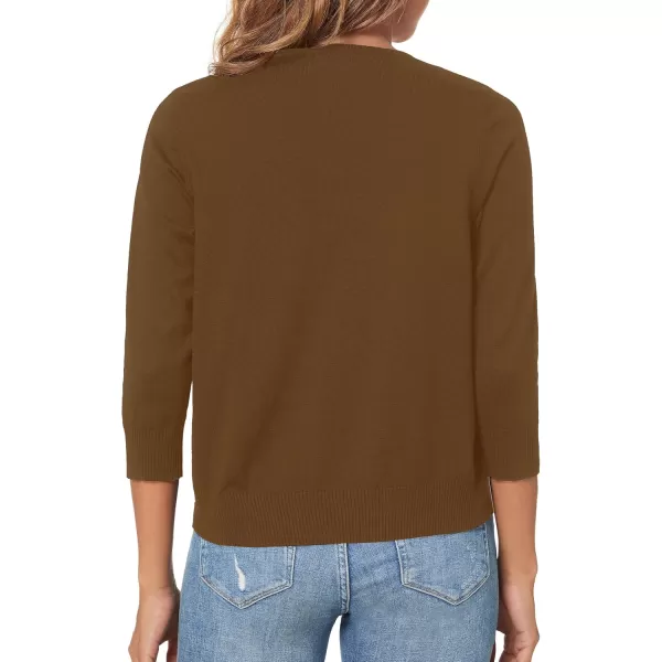 Urban CoCo Womens 34 Sleeve Shrugs Open Front Cropped Sweater CardiganBrown