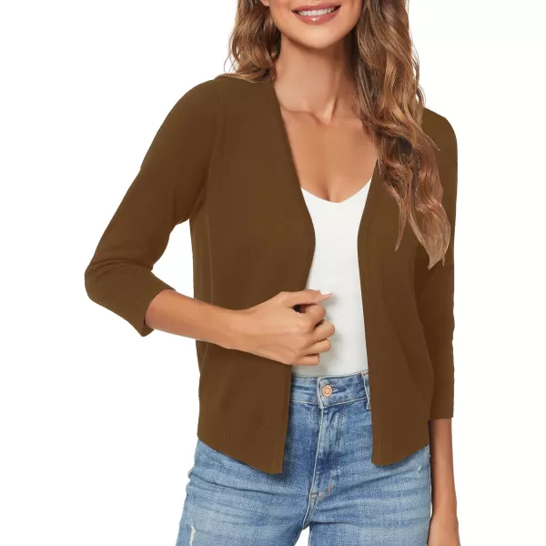 Urban CoCo Womens 34 Sleeve Shrugs Open Front Cropped Sweater CardiganBrown