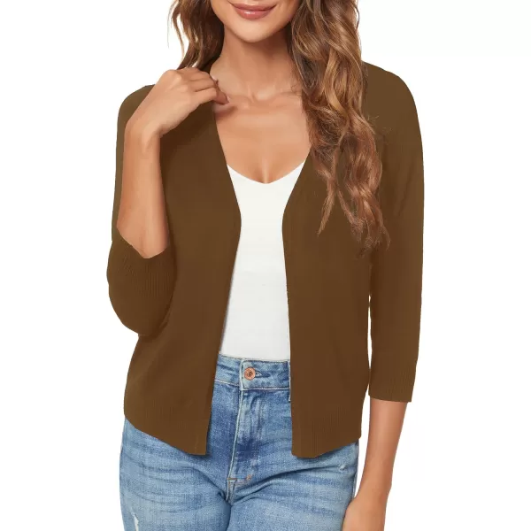 Urban CoCo Womens 34 Sleeve Shrugs Open Front Cropped Sweater CardiganBrown