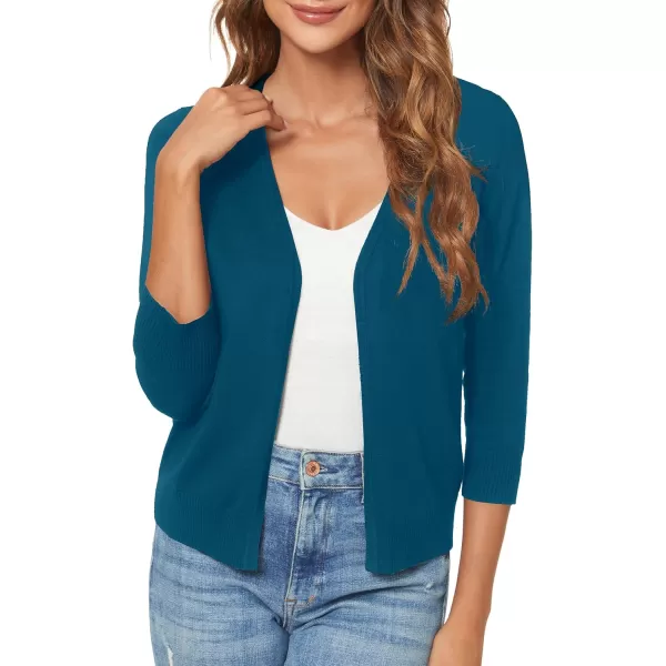Urban CoCo Womens 34 Sleeve Shrugs Open Front Cropped Sweater CardiganIndigo Blue
