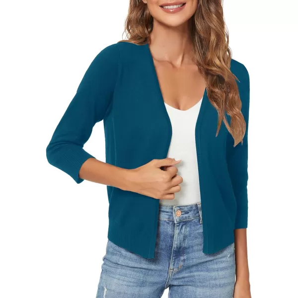 Urban CoCo Womens 34 Sleeve Shrugs Open Front Cropped Sweater CardiganIndigo Blue