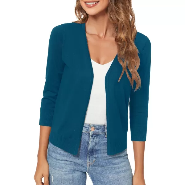 Urban CoCo Womens 34 Sleeve Shrugs Open Front Cropped Sweater CardiganIndigo Blue