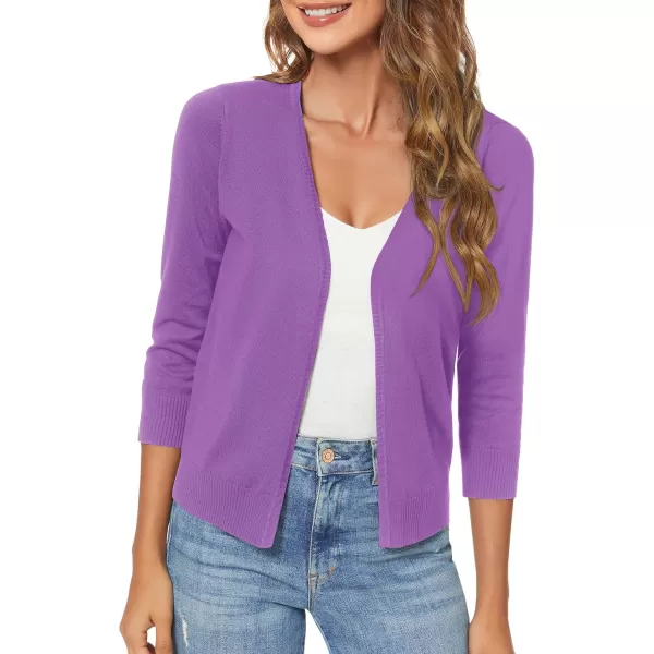 Urban CoCo Womens 34 Sleeve Shrugs Open Front Cropped Sweater CardiganLight Purple
