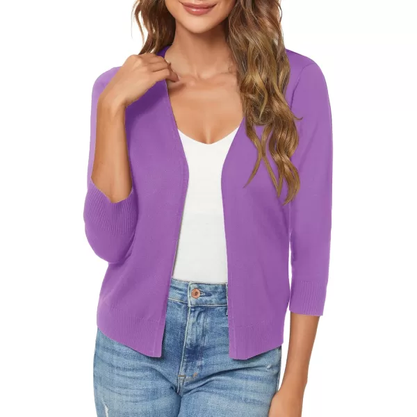 Urban CoCo Womens 34 Sleeve Shrugs Open Front Cropped Sweater CardiganLight Purple