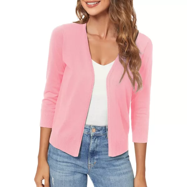 Urban CoCo Womens 34 Sleeve Shrugs Open Front Cropped Sweater CardiganPink