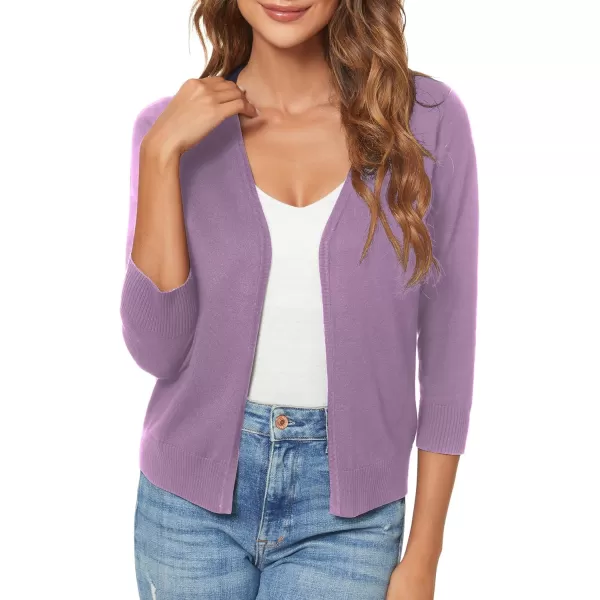 Urban CoCo Womens 34 Sleeve Shrugs Open Front Cropped Sweater CardiganViolet