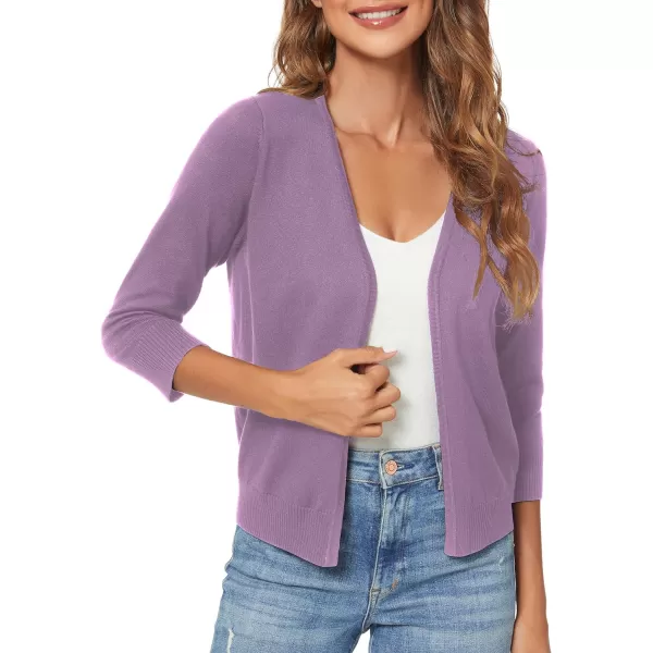 Urban CoCo Womens 34 Sleeve Shrugs Open Front Cropped Sweater CardiganViolet
