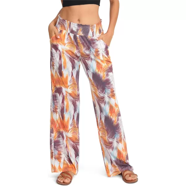 Urban CoCo Womens Boho Palazzo Pants Wide Leg Beach Pants High Waisted Lounge Pants with Pockets33