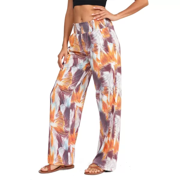 Urban CoCo Womens Boho Palazzo Pants Wide Leg Beach Pants High Waisted Lounge Pants with Pockets33