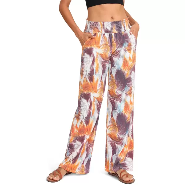 Urban CoCo Womens Boho Palazzo Pants Wide Leg Beach Pants High Waisted Lounge Pants with Pockets33