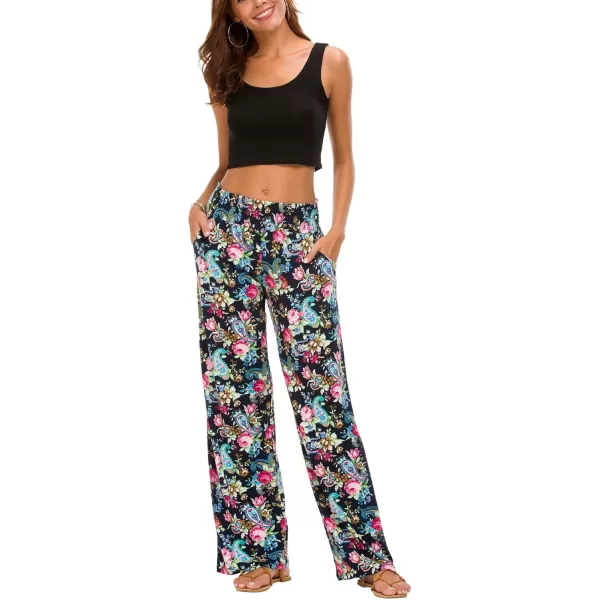 Urban CoCo Womens Boho Palazzo Pants Wide Leg Beach Pants High Waisted Lounge Pants with Pockets7