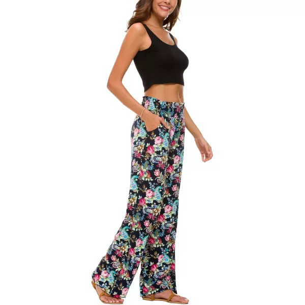 Urban CoCo Womens Boho Palazzo Pants Wide Leg Beach Pants High Waisted Lounge Pants with Pockets7