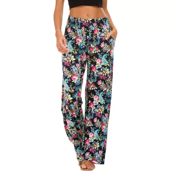Urban CoCo Womens Boho Palazzo Pants Wide Leg Beach Pants High Waisted Lounge Pants with Pockets7