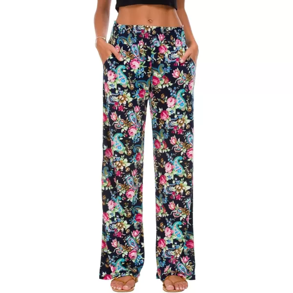 Urban CoCo Womens Boho Palazzo Pants Wide Leg Beach Pants High Waisted Lounge Pants with Pockets7