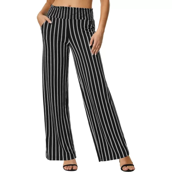 Urban CoCo Womens Boho Palazzo Pants Wide Leg Beach Pants High Waisted Lounge Pants with PocketsBlackWhite