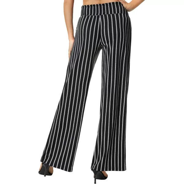 Urban CoCo Womens Boho Palazzo Pants Wide Leg Beach Pants High Waisted Lounge Pants with PocketsBlackWhite