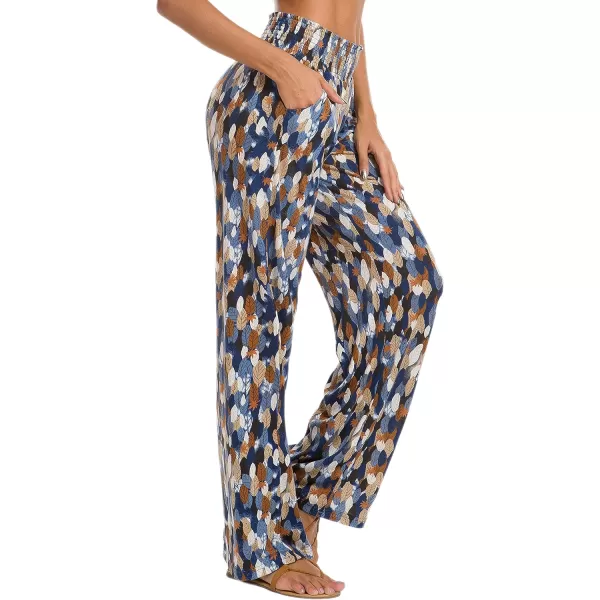 Urban CoCo Womens Boho Palazzo Pants Wide Leg Beach Pants High Waisted Lounge Pants with PocketsP9