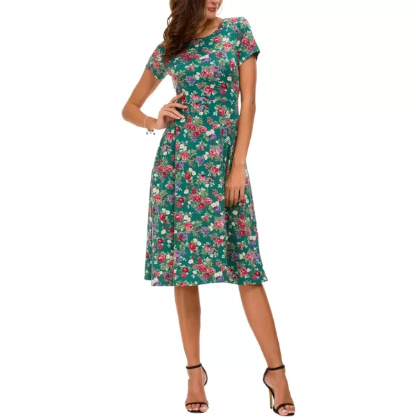 Urban CoCo Womens Floral Print Short Sleeve Flared Midi Dress 1