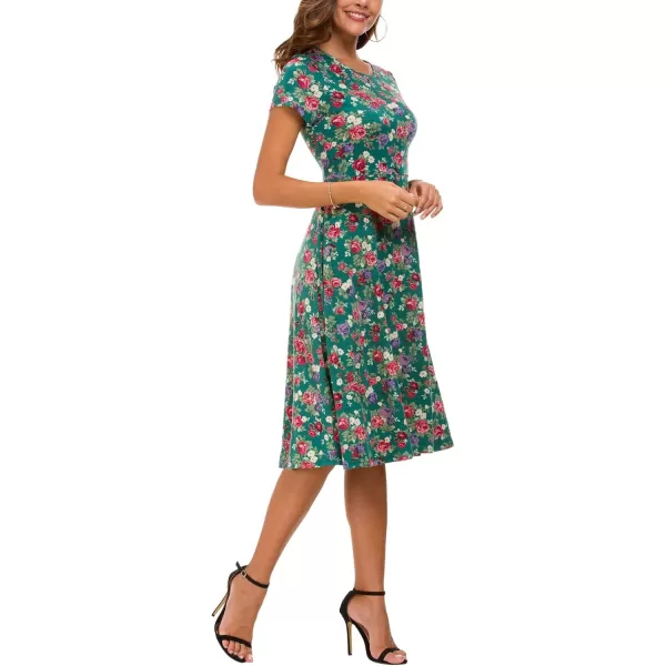 Urban CoCo Womens Floral Print Short Sleeve Flared Midi Dress 1