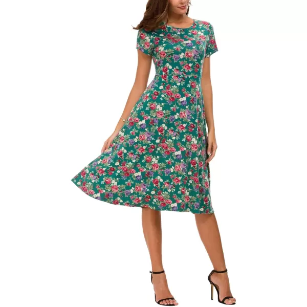 Urban CoCo Womens Floral Print Short Sleeve Flared Midi Dress 1