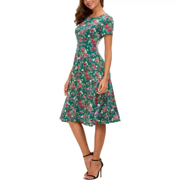 Urban CoCo Womens Floral Print Short Sleeve Flared Midi Dress 1