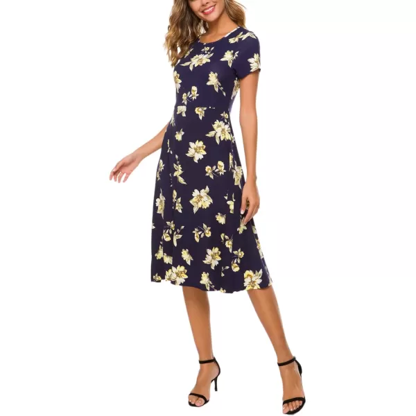 Urban CoCo Womens Floral Print Short Sleeve Flared Midi Dress 10