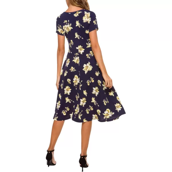 Urban CoCo Womens Floral Print Short Sleeve Flared Midi Dress 10