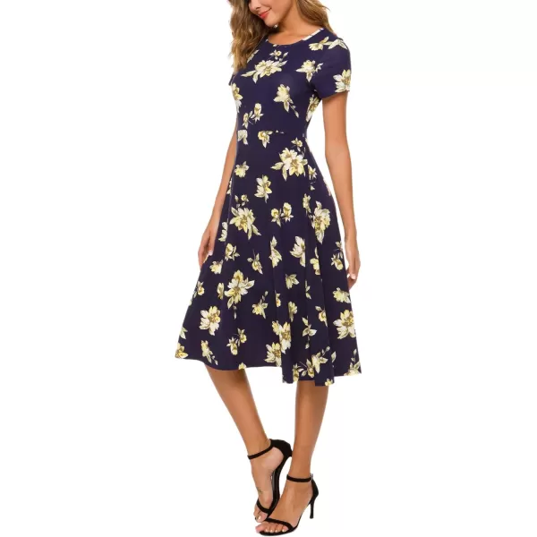 Urban CoCo Womens Floral Print Short Sleeve Flared Midi Dress 10