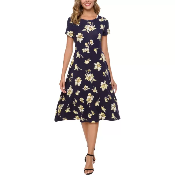 Urban CoCo Womens Floral Print Short Sleeve Flared Midi Dress 10
